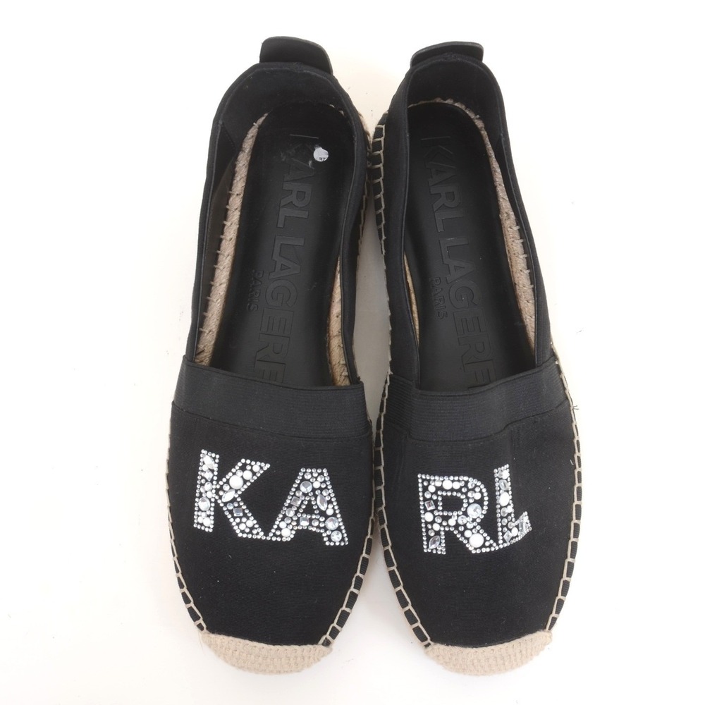KARL Lagerfeld Paris Manika Size 10 Rhinestones Flat Espadrilles Party Concert